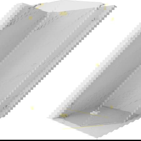 Mexen Lunar cabina doccia pentagonale a battente sinistra 90 x 80 cm, trasparente, oro spazzolato - 831-090L-080P-55-00-L