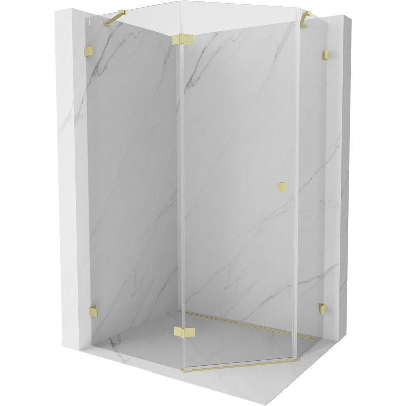 Mexen Lunar Fünfeck-Duschkabine links öffnend 100 x 80 cm, transparent, gebürstetes Gold - 831-100L-080P-55-00-L