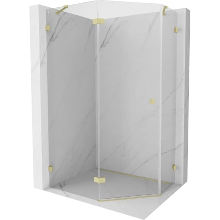 Mexen Lunar pentagonal left pivot shower enclosure 100 x 80 cm, transparent, brushed gold - 831-100L-080P-55-00-L