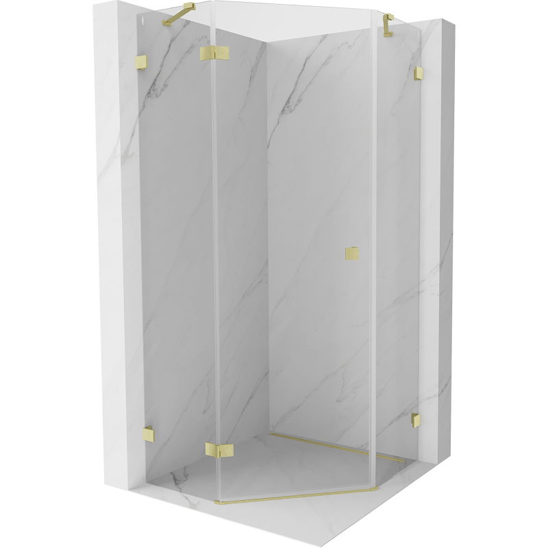 Mexen Lunar fünfeckige Duschkabine links angeschlagen 100 x 100 cm, transparent, gebürstetes Gold - 831-100L-100P-55-00-L