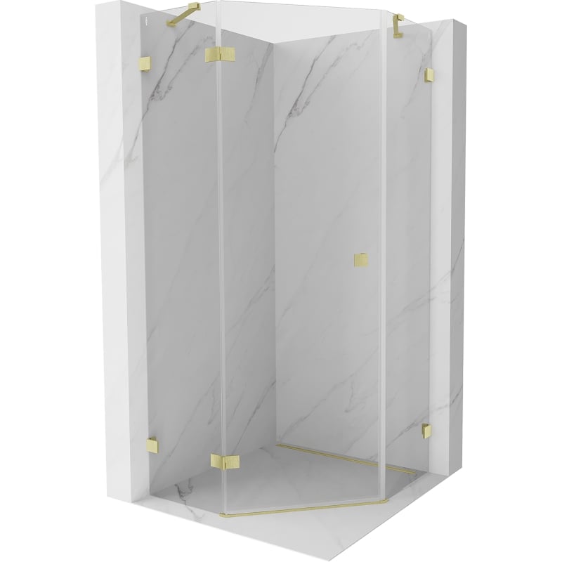 Mexen Lunar Pentagonal Shower Cabin Hinged Left 100 x 100 cm, Transparent, Brushed Gold - 831-100L-100P-55-00-L