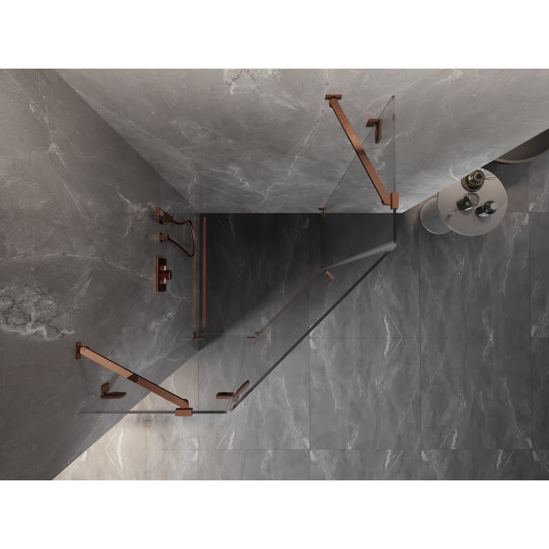 Mexen Lunar cabine de douche pentagonale pivotante gauche 80 x 80 cm, transparent, or rose - 831-080L-080P-60-00-L