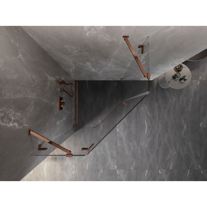 Mexen Lunar cabine de duche pentagonal pivotante esquerda 90 x 90 cm, transparente, ouro rosa - 831-090L-090P-60-00-L