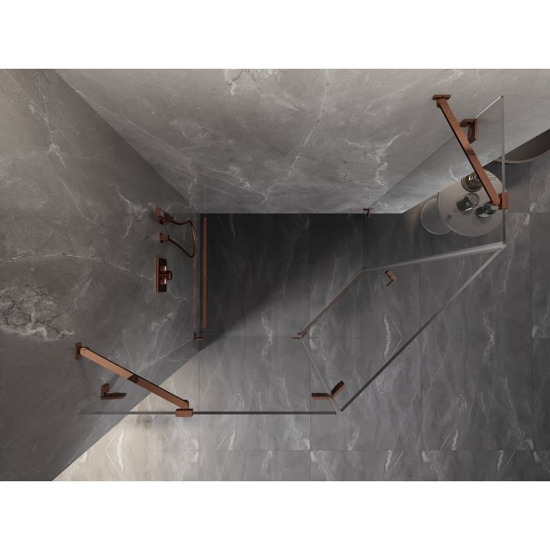 Mexen Lunar viiekandiline vasak avatav dušinurk 100 x 90 cm, läbipaistev, roosa kuld - 831-100L-090P-60-00-L