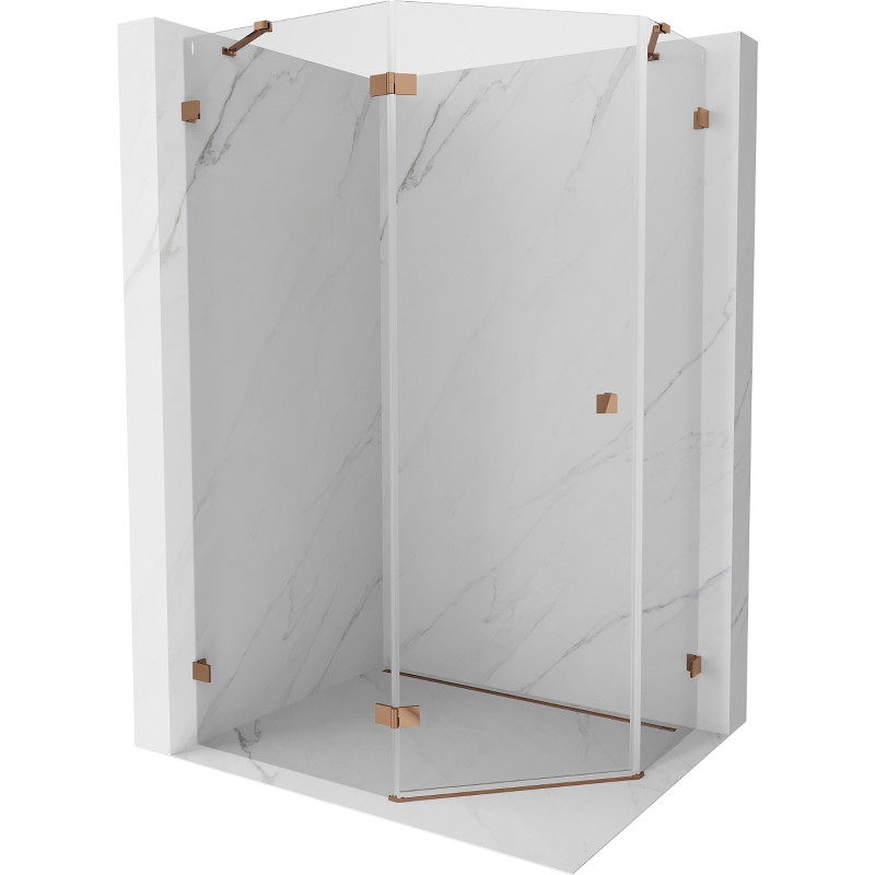 Mexen Lunar viiekandiline vasak avatav dušinurk 100 x 90 cm, läbipaistev, roosa kuld - 831-100L-090P-60-00-L