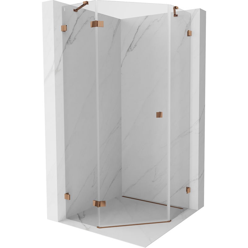 Mexen Lunar fünfeckige Duschkabine, links anschlagend, 100 x 100 cm, transparent, Roségold - 831-100L-100P-60-00-L