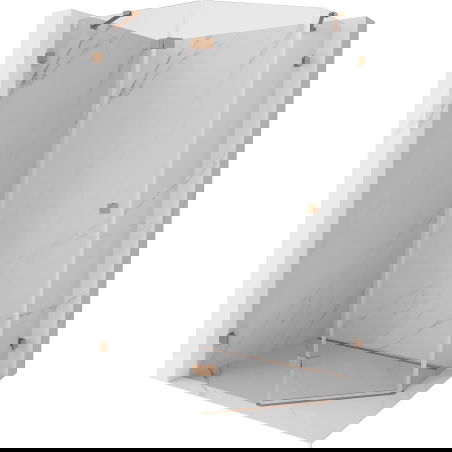 Mexen Lunar fünfeckige Duschkabine, schwenkbar, links 90 x 80 cm, transparent, gebürstetes Kupfer - 831-090L-080P-65-00-L