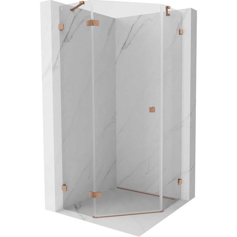 Mexen Lunar fünfeckige Duschkabine, links schwenkbar, 90 x 90 cm, transparent, gebürstetes Kupfer - 831-090L-090P-65-00-L