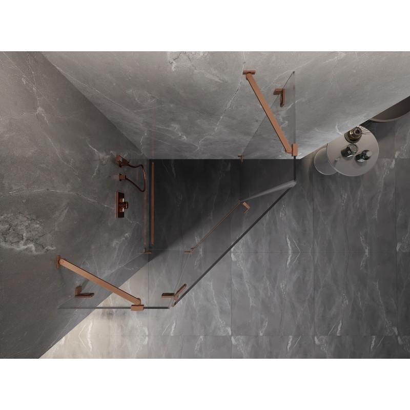 Mexen Lunar petkotna nagibna tuš kabina leva 90 x 90 cm, prozorna, brušen baker - 831-090L-090P-65-00-L