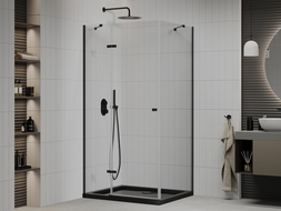 Mexen Roma draaideur douchecabine 100 x 80 cm, transparant, zwart + Flat douchebak, zwart - 854-100-080-70-00-4070B