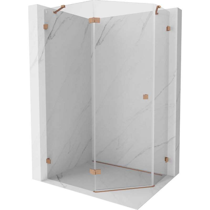 Mexen Lunar fünfeckige Duschkabine, klappbar, linksseitig 100 x 80 cm, transparent, gebürstetes Kupfer - 831-100L-080P-65-00-L