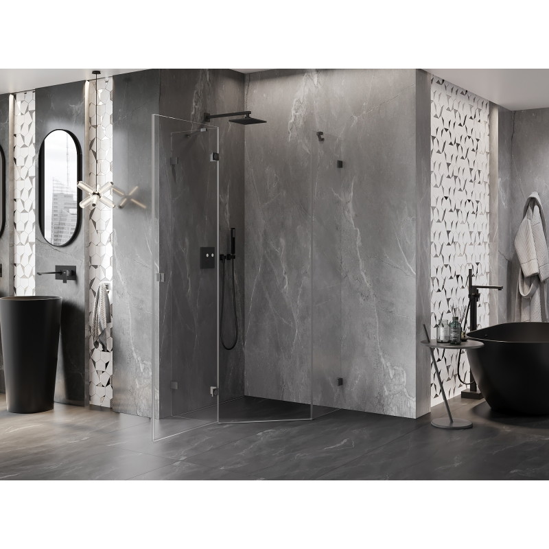 Mexen Lunar petokutna tuš kabina s lijevim zakretnim vratima 80 x 80 cm, prozirna, četkana tamnosiva - 831-080L-080P-66-00-L