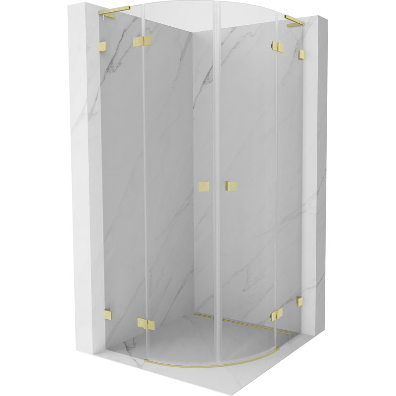 Mexen Lunar L halbrunde Duschkabine schwenkbar 70 x 70 cm, transparent, gebürstetes Gold - 833L-070L-070P-55-00