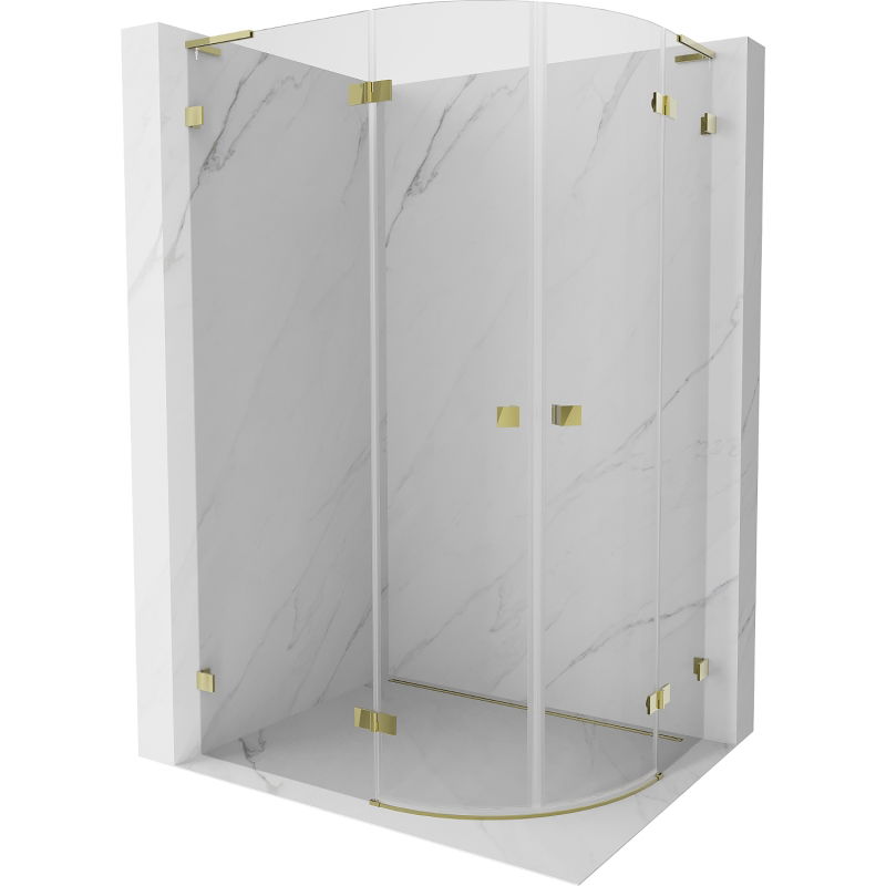 Mexen Lunar L halfronde douchecabine met scharnierende deur links 90 x 70 cm, transparant, goud - 833L-090L-070P-50-00