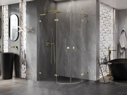 Mexen Lunar L Duschkabine halbrund schwenkbar links 90 x 70 cm, transparent, gold - 833L-090L-070P-50-00