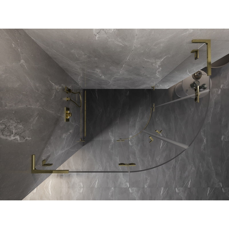 Mexen Lunar L polukružna tuš kabina s preklopnim vratima lijeva 100 x 90 cm, prozirna, zlatna - 833L-100L-090P-50-00