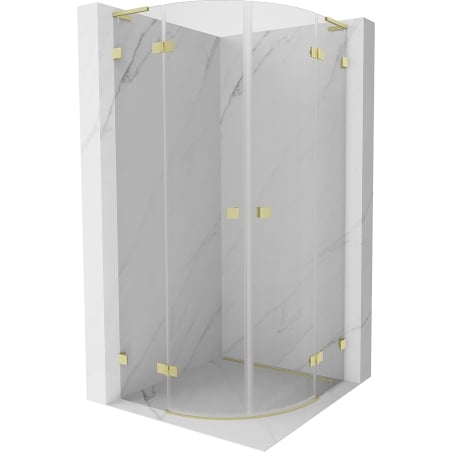 Mexen Lunar L semicircular hinged shower enclosure 90 x 90 cm, transparent, brushed gold - 833L-090L-090P-55-00