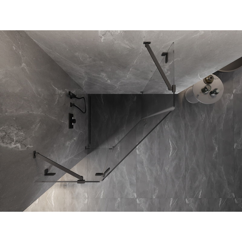 Mexen Lunar pentagonalna nagibna tuš kabina leva 100 x 100 cm, prozorna, ščetkano pištolsko siva - 831-100L-100P-66-00-L