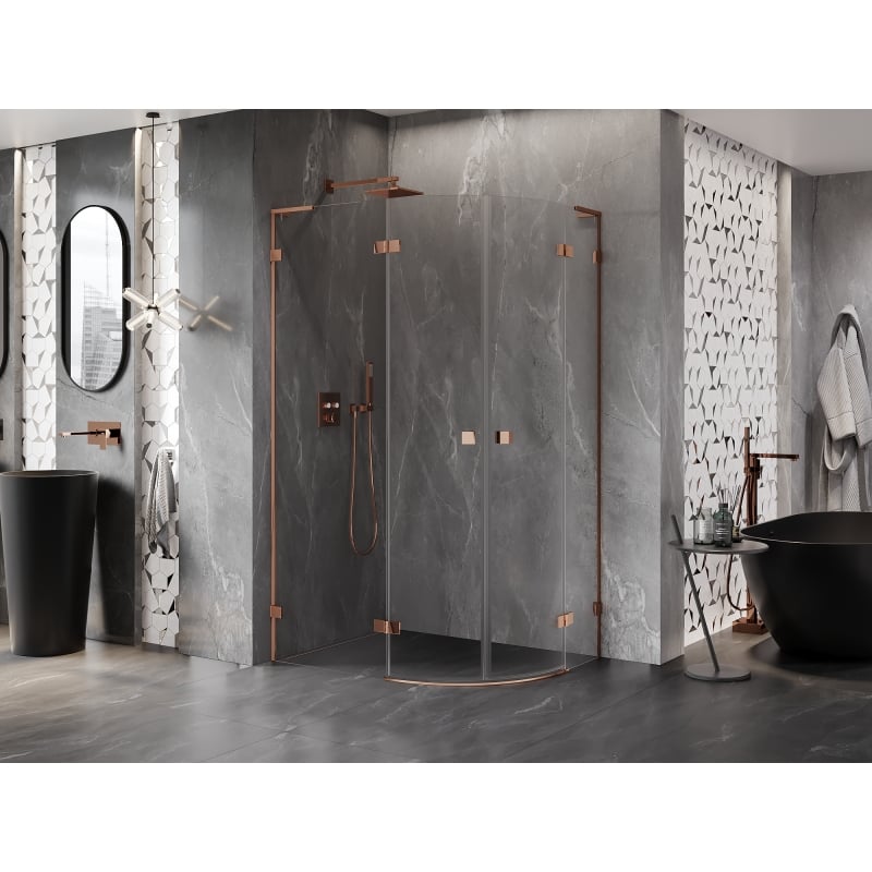 Mexen Lunar L semi-circular shower enclosure with hinged left door 80 x 70 cm, transparent, rose gold - 833L-080L-070P-60-00