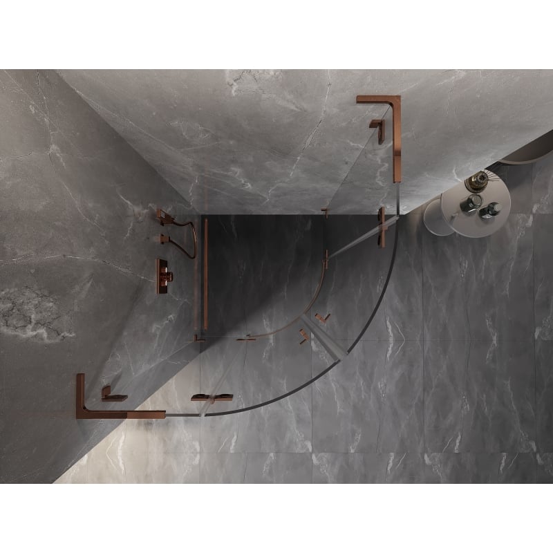 Mexen Lunar L cabine de douche semi-circulaire pivotante 90 x 90 cm, transparent, or rose - 833L-090L-090P-60-00