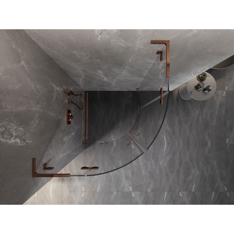 Mexen Lunar L cabine de douche demi-ronde pivotante 100 x 100 cm, transparent, or rose - 833L-100L-100P-60-00
