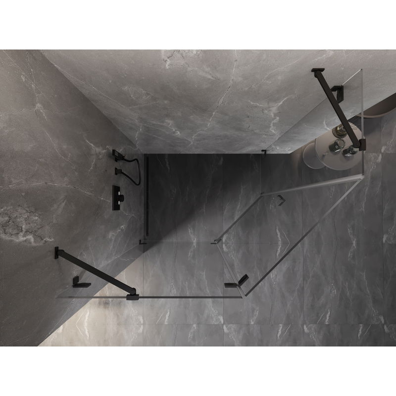 Mexen Lunar cabine de douche pentagonale pivotante gauche 100 x 80 cm, transparent, noir - 831-100L-080P-70-00-L