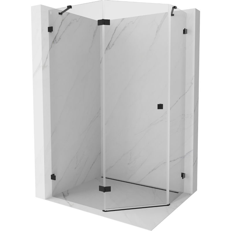 Mexen Lunar fünfeckige Duschkabine, schwenkbar, links, 100 x 80 cm, transparent, schwarz - 831-100L-080P-70-00-L