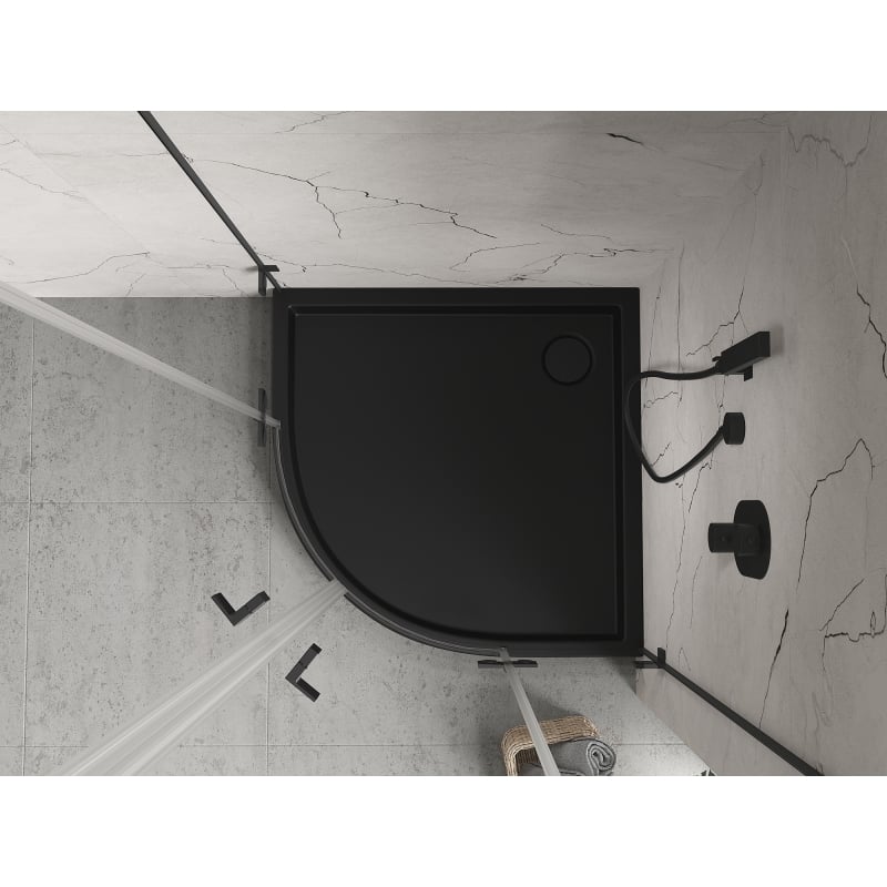 Mexen Flow+ brodzik półokrągły 80 x 80 cm, czarny mat - 46Q708080H