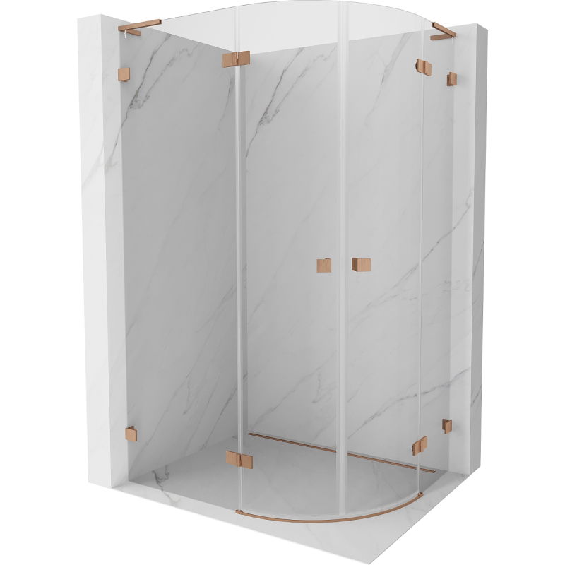 Mexen Lunar L cabine de duche semicircular pivotante esquerda 90 x 70 cm, transparente, cobre escovado - 833L-090L-070P-65-00