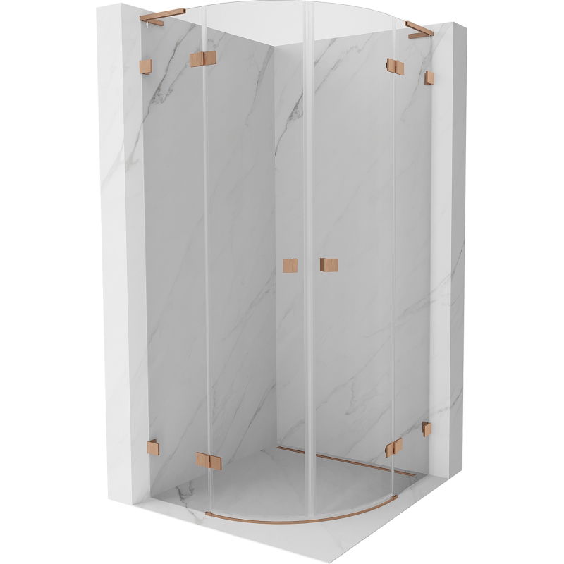Mexen Lunar L halbkreisförmige Duschkabine klappbar 90 x 90 cm, transparent, gebürstetes Kupfer - 833L-090L-090P-65-00