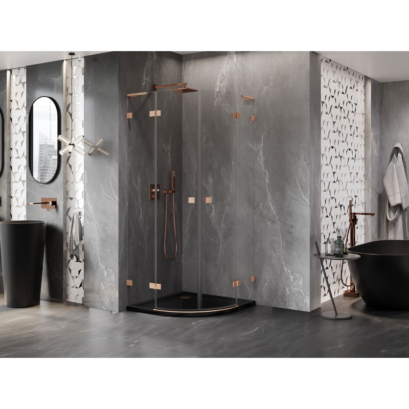 Mexen Lunar L semi-circular shower enclosure with hinged door 90 x 90 cm, transparent, brushed copper - 833L-090L-090P-65-00