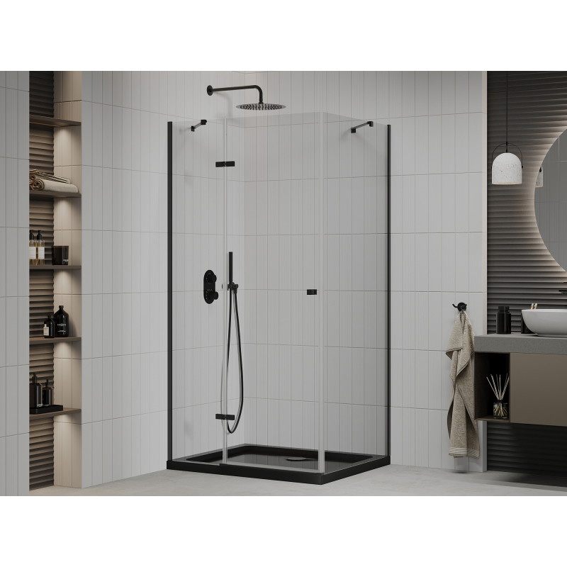 Mexen Roma avatav ​​dušinurk 120 x 90 cm, läbipaistev, must + Flat alus, must - 854-120-090-70-00-4070B