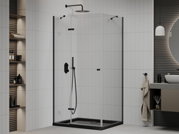 Mexen Roma cabine de douche pivotante 120 x 90 cm, transparente, noire + receveur plat, noir - 854-120-090-70-00-4070B