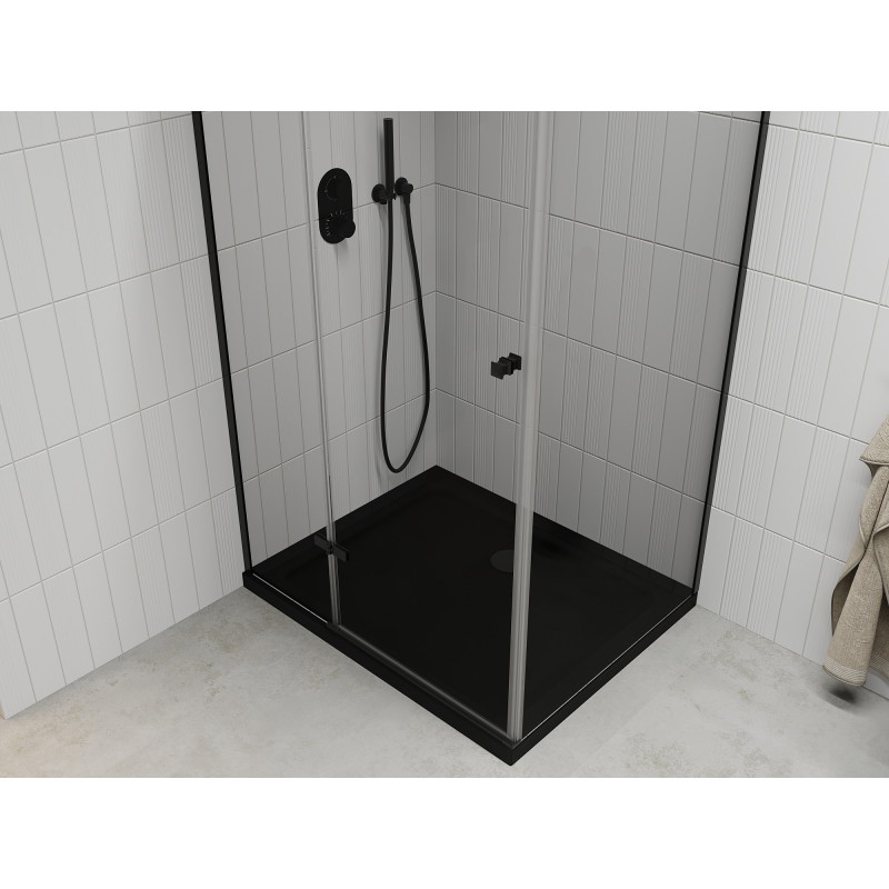 Mexen Roma hinged shower cabin 120 x 90 cm, transparent, black + Flat shower tray, black - 854-120-090-70-00-4070B