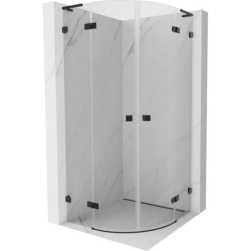 Mexen Lunar L halbkreisförmige Duschkabine Schwenktür 70 x 70 cm, transparent, schwarz - 833L-070L-070P-70-00
