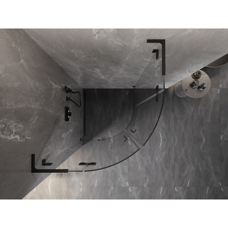 Mexen Lunar L kabina prysznicowa półokrągła uchylna 90 x 90 cm, transparent, czarna - 833L-090L-090P-70-00