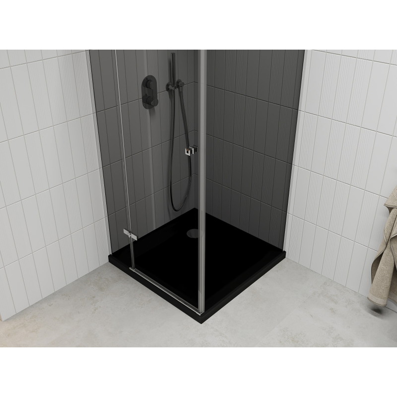 Mexen Roma pivot shower cabin 80 x 80 cm, graphite, chrome + Flat shower tray, black - 854-080-080-01-40-4070