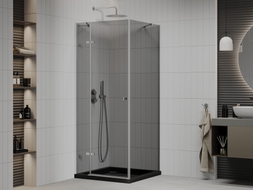 Mexen Roma pivot shower cabin 80 x 80 cm, graphite, chrome + Flat shower tray, black - 854-080-080-01-40-4070