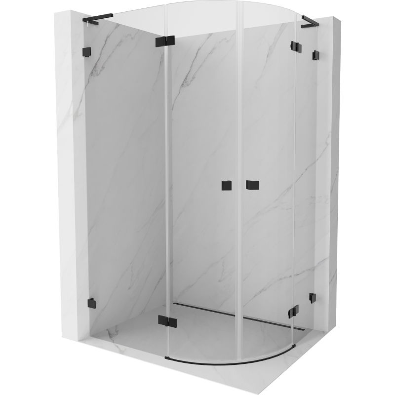 Mexen Lunar L douchecabine halfrond openslaand links 100 x 90 cm, transparant, zwart - 833L-100L-090P-70-00