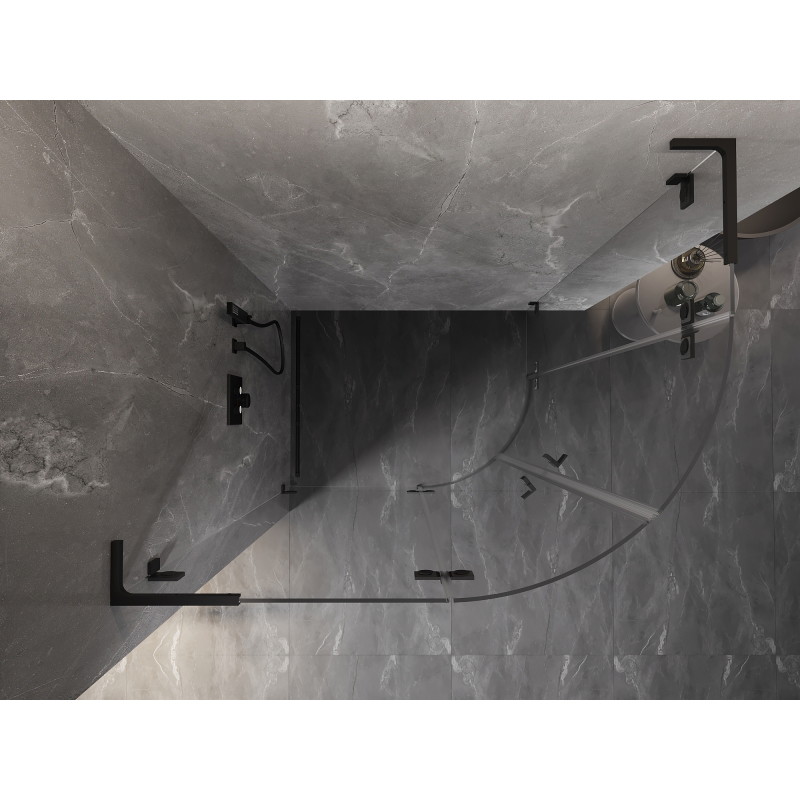Mexen Lunar L polukružna tuš kabina s vratima na otvaranje lijeva 100 x 90 cm, prozirna, crna - 833L-100L-090P-70-00
