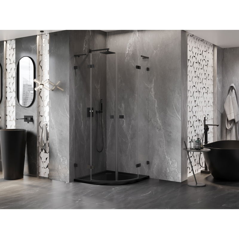 Mexen Lunar L ημικυκλικό συρόμενο ντους 100 x 100 cm, διαφανές, μαύρο - 833L-100L-100P-70-00