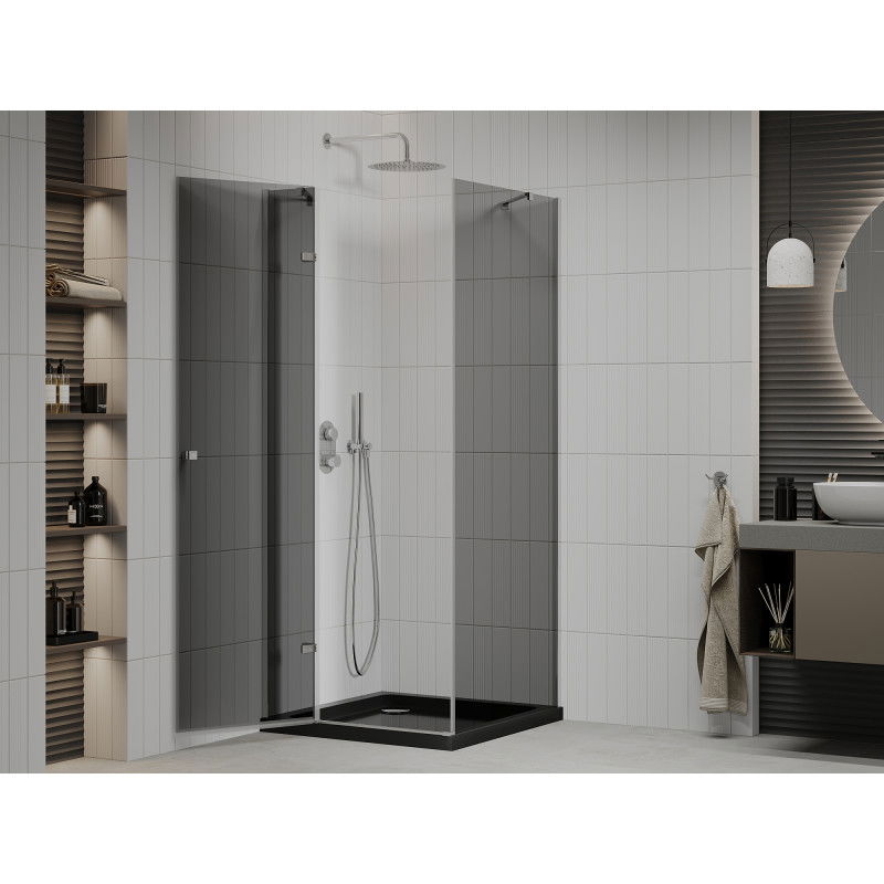 Mexen Roma draaideur douchecabine 90 x 90 cm, grafiet, chroom + Flat douchebak, zwart - 854-090-090-01-40-4070