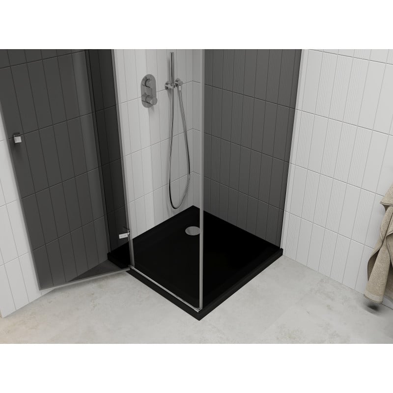 Mexen Roma cabine de douche pivotante 90 x 90 cm, graphite, chrome + receveur Flat, noir - 854-090-090-01-40-4070