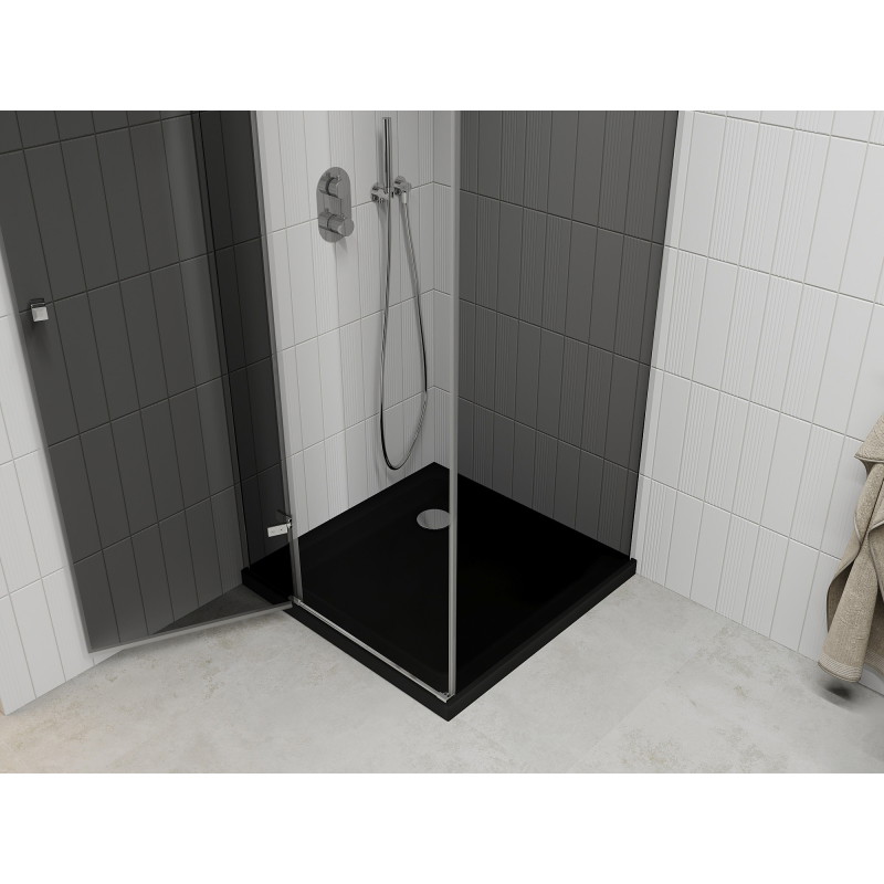 Mexen Roma pivot shower cabin 90 x 90 cm, graphite, chrome + Flat black shower tray - 854-090-090-01-40-4070