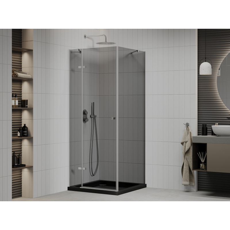 Mexen Roma draaibare douchecabine 90 x 90 cm, grafiet, chroom + Flat douchebak, zwart - 854-090-090-01-40-4070