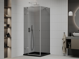 Mexen Roma 90 x 90 cm Swing Shower Enclosure, Graphite, Chrome + Flat Tray, Black - 854-090-090-01-40-4070