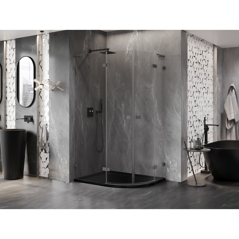 Mexen Lunar L Polukružna tuš kabina s lijevim zakretnim vratima 100 x 90 cm, prozirna, gun metal - 833L-100L-090P-95-00