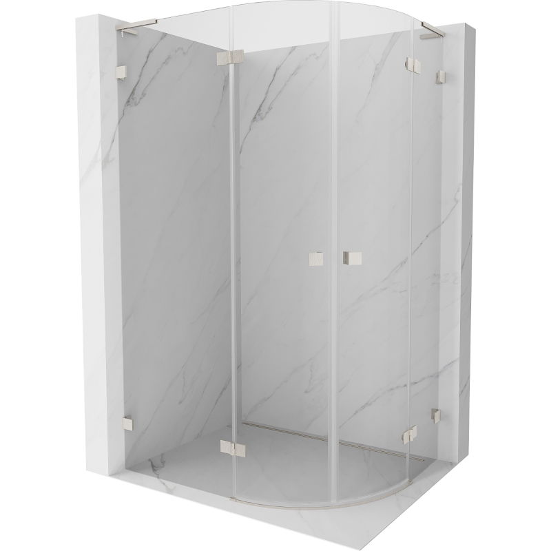 Mexen Lunar L Duschkabine halbrund schwenkbar links 90 x 80 cm, transparent, gebürstetes Nickel - 833L-090L-080P-97-00