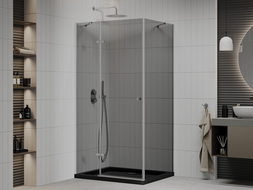 Mexen Roma 90 x 120 cm Hinged Shower Enclosure, Graphite, Chrome + Flat Tray, Black - 854-090-120-01-40-4070