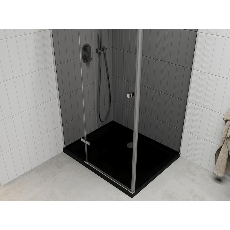 Mexen Roma hinged shower cabin 90 x 120 cm, graphite, chrome + Flat shower tray, black - 854-090-120-01-40-4070